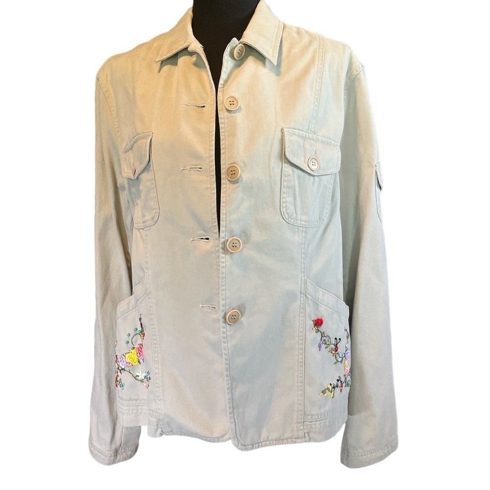 Jones NY Tan Jacket ~ Beautiful Embroidery on Pockets | Size 16